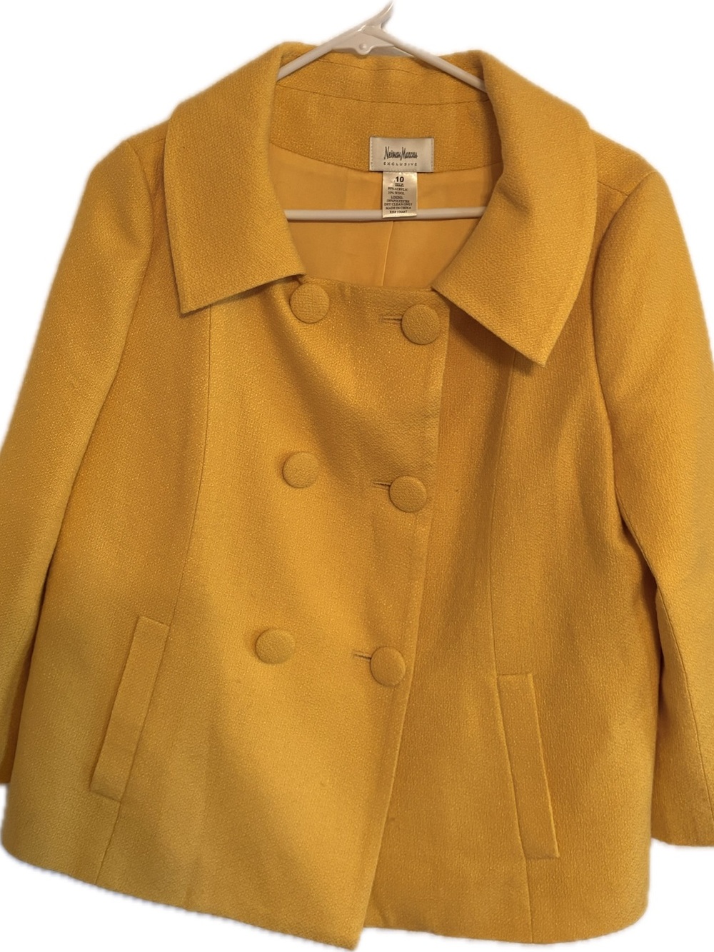 Neiman Marcus Golden Yellow Double-Breasted Vintage Peacoat